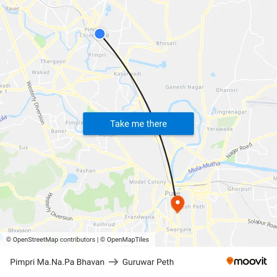 Pimpri Ma.Na.Pa Bhavan to Guruwar Peth map