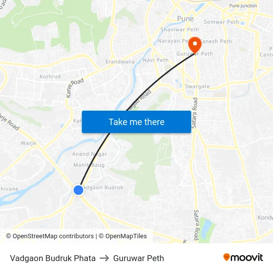 Vadgaon Budruk Phata to Guruwar Peth map