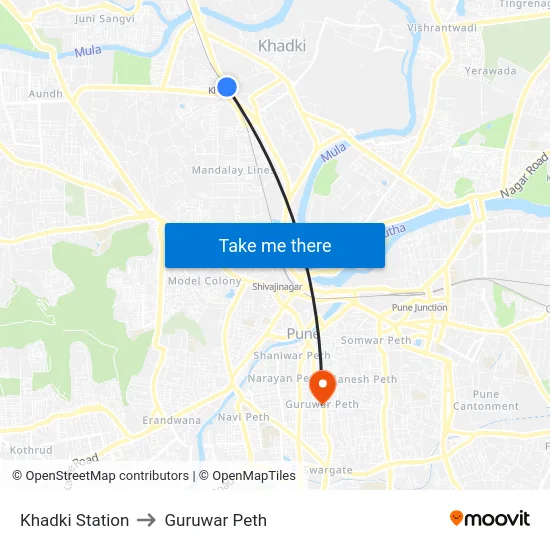 Khadki Station to Guruwar Peth map