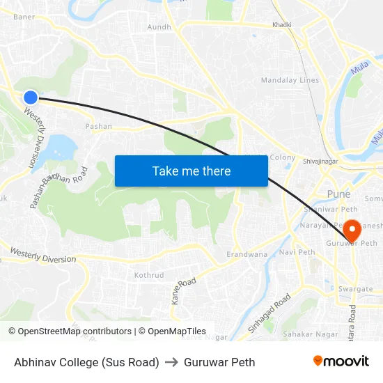 Abhinav College (Sus Road) to Guruwar Peth map
