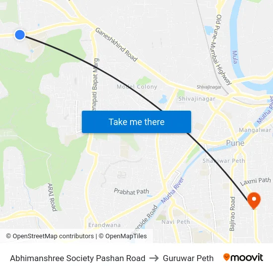 Abhimanshree Society Pashan Road to Guruwar Peth map
