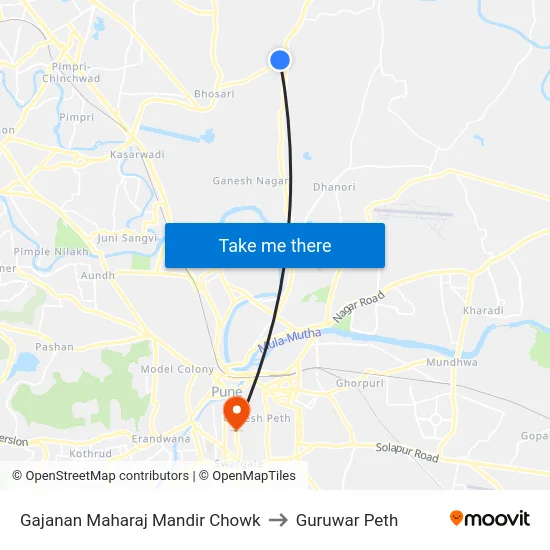 Gajanan Maharaj Mandir Chowk to Guruwar Peth map