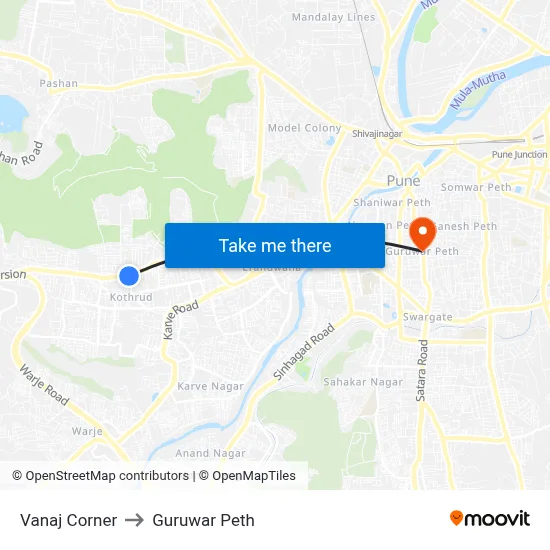 Vanaj Corner to Guruwar Peth map