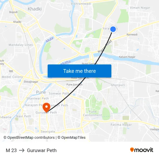 M 23 to Guruwar Peth map