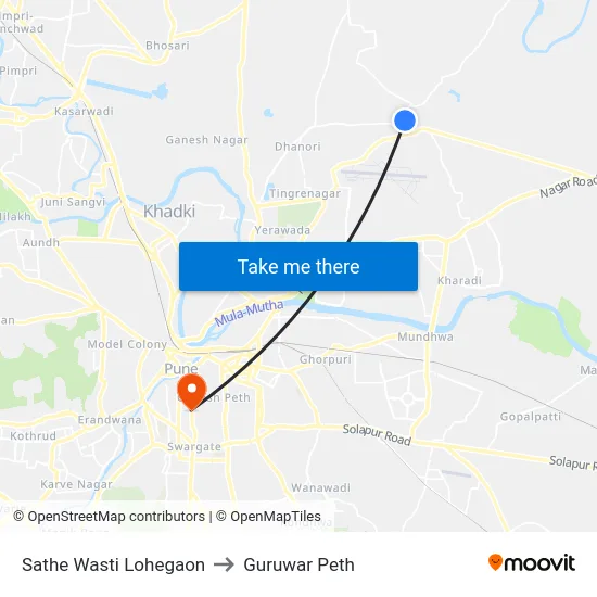 Sathe Wasti Lohegaon to Guruwar Peth map