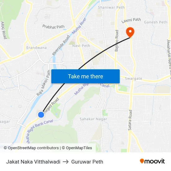 Jakat Naka Vitthalwadi to Guruwar Peth map