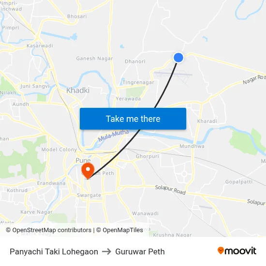 Panyachi Taki Lohegaon to Guruwar Peth map