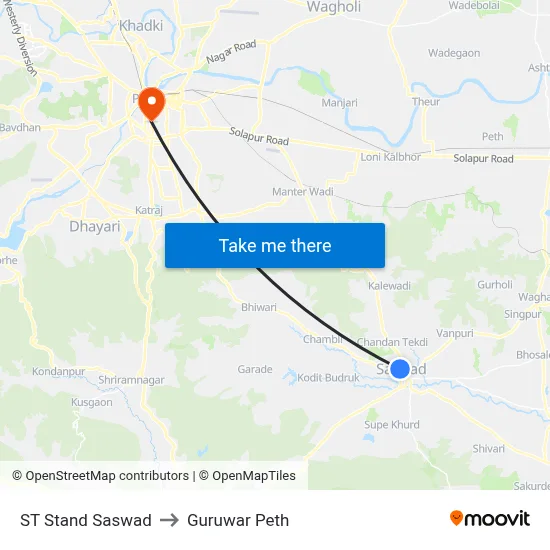 ST Stand Saswad to Guruwar Peth map