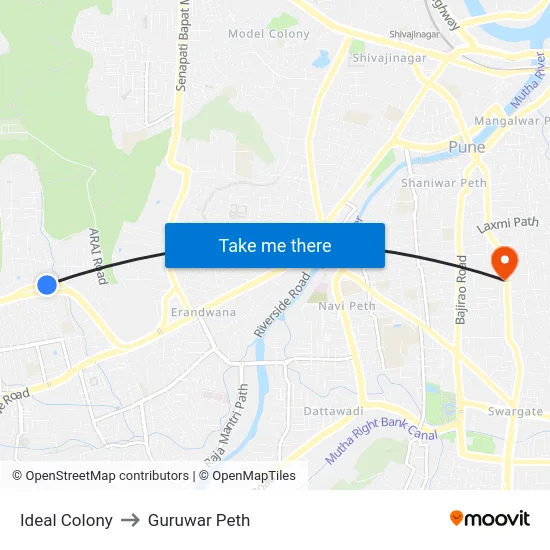 Ideal Colony to Guruwar Peth map