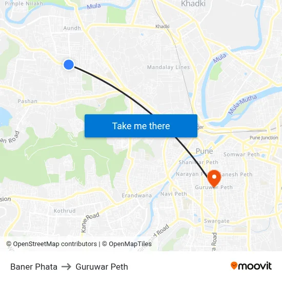 Baner Phata to Guruwar Peth map