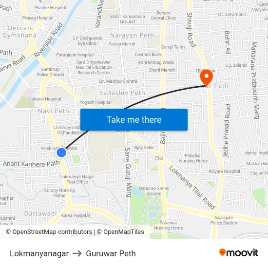 Lokmanyanagar to Guruwar Peth map