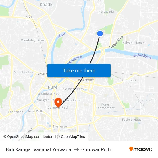 Bidi Kamgar Vasahat Yerwada to Guruwar Peth map