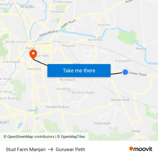 Stud Farm Manjari to Guruwar Peth map