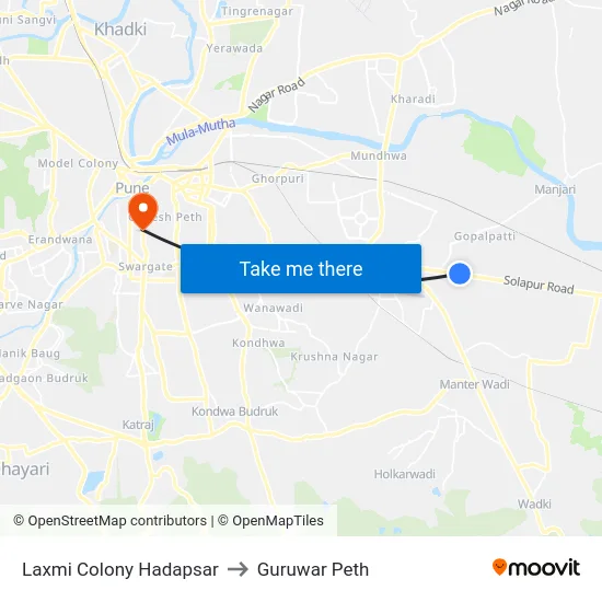 Laxmi Colony Hadapsar to Guruwar Peth map