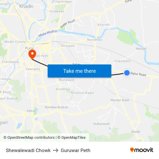 Shewalewadi Chowk to Guruwar Peth map