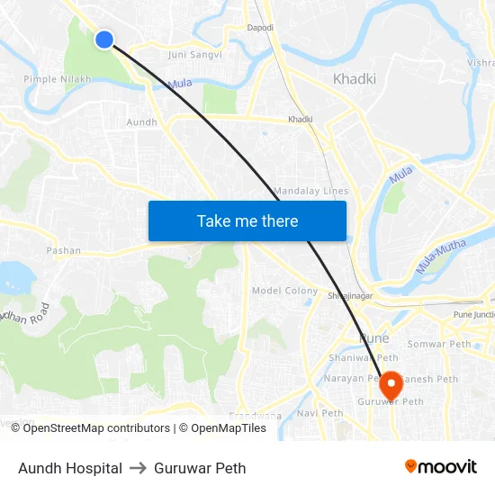 Aundh Hospital to Guruwar Peth map