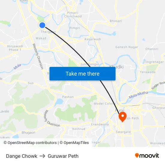 Dange Chowk to Guruwar Peth map
