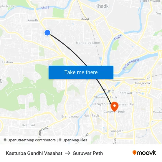 Kasturba Gandhi Vasahat to Guruwar Peth map