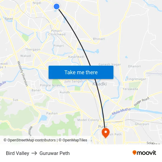Bird Valley to Guruwar Peth map