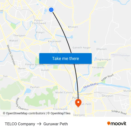 TELCO Company to Guruwar Peth map