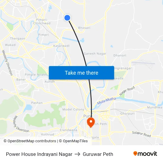 Power House Indrayani Nagar to Guruwar Peth map