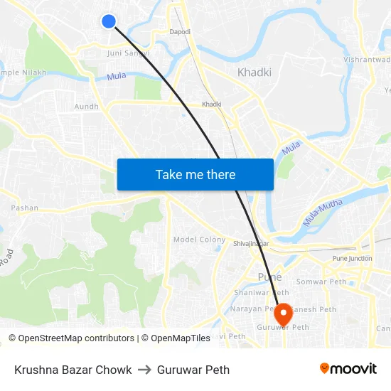 Krushna Bazar Chowk to Guruwar Peth map