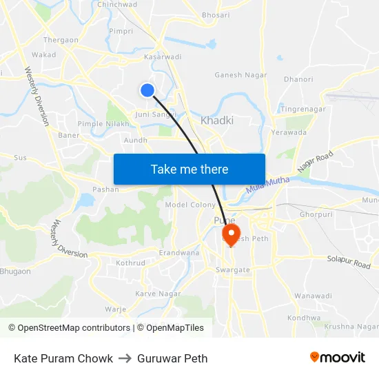 Kate Puram Chowk to Guruwar Peth map