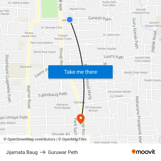 Jijamata Baug to Guruwar Peth map
