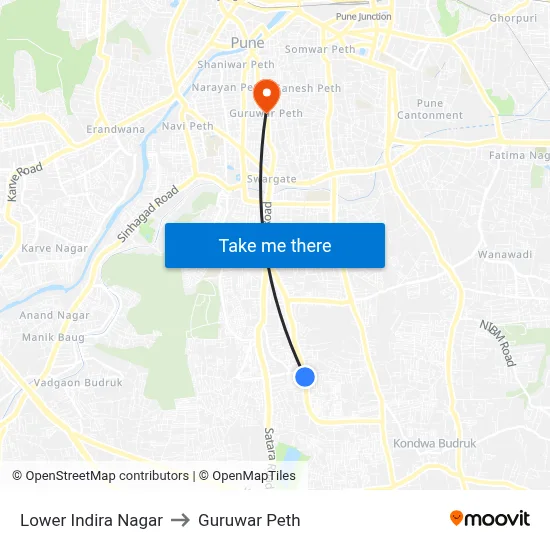 Lower Indira Nagar to Guruwar Peth map