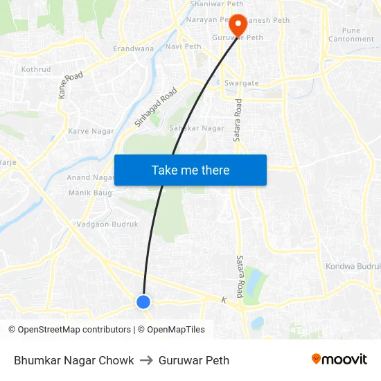 Bhumkar Nagar Chowk to Guruwar Peth map