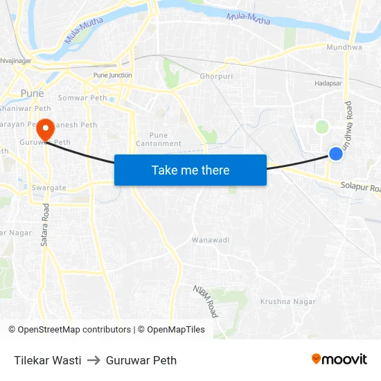 Tilekar Wasti to Guruwar Peth map