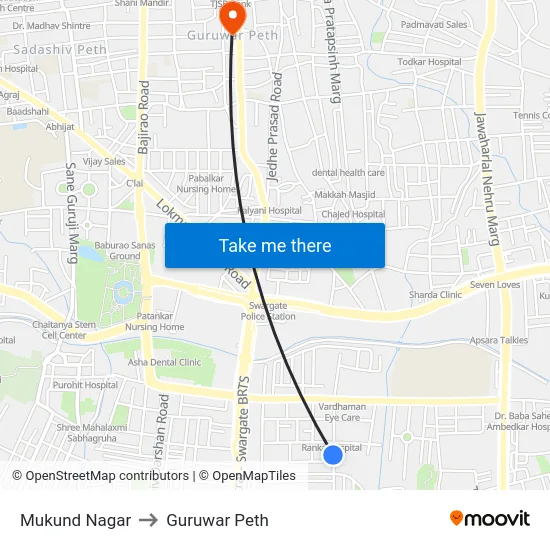 Mukund Nagar to Guruwar Peth map