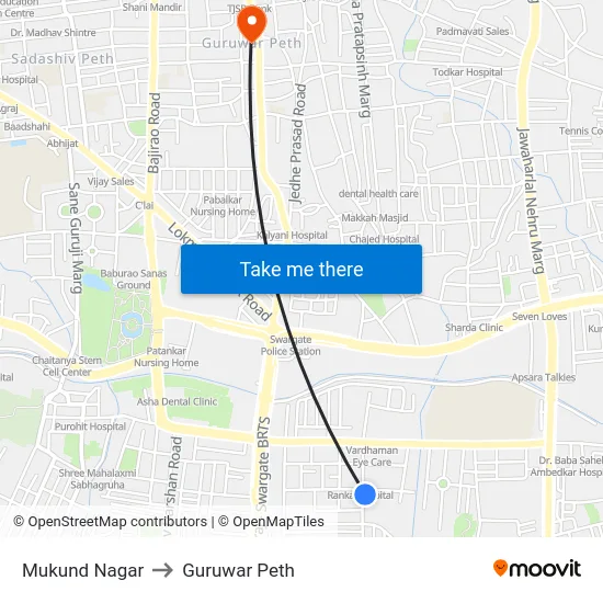 Mukund Nagar to Guruwar Peth map