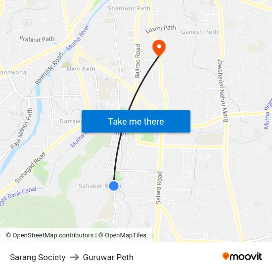 Sarang Society to Guruwar Peth map