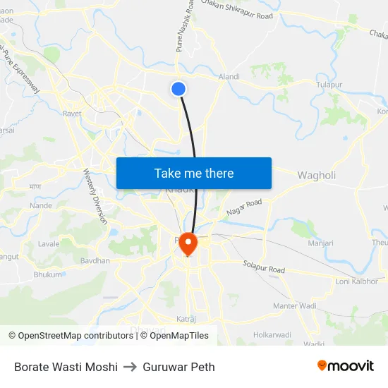 Borate Wasti Moshi to Guruwar Peth map