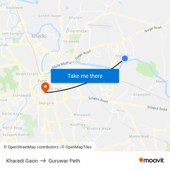 Kharadi Gaon to Guruwar Peth map