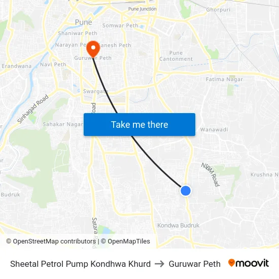 Sheetal Petrol Pump Kondhwa Khurd to Guruwar Peth map