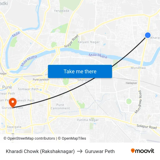 Kharadi Chowk (Rakshaknagar) to Guruwar Peth map