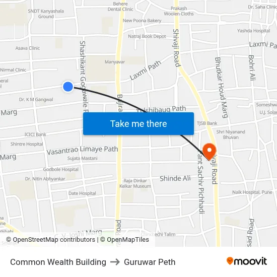 Common Wealth Building to Guruwar Peth map