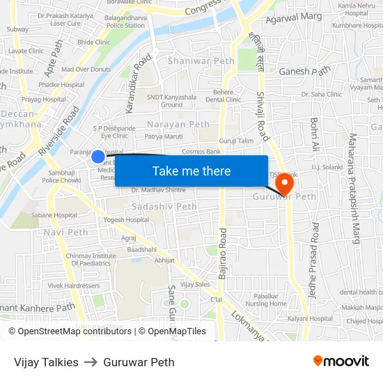 Vijay Talkies to Guruwar Peth map