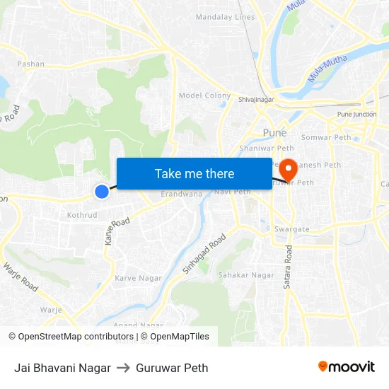 Jai Bhavani Nagar to Guruwar Peth map