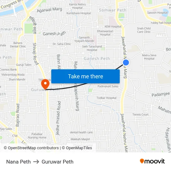Nana Peth to Guruwar Peth map