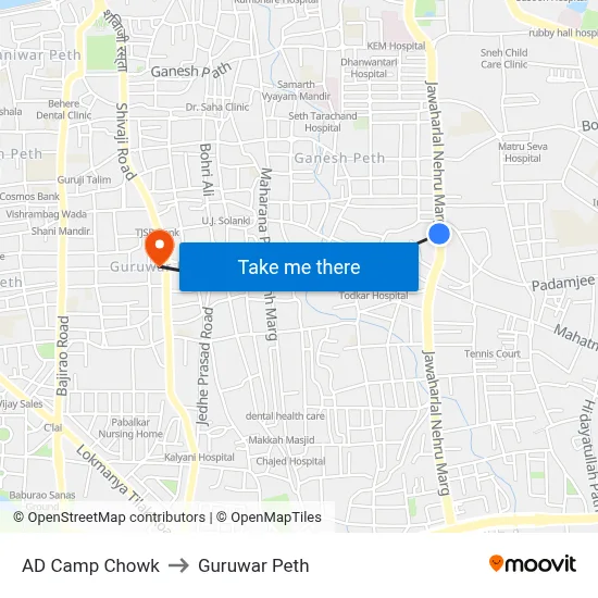 AD Camp Chowk to Guruwar Peth map