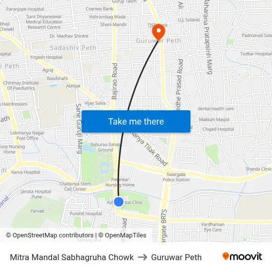 Mitra Mandal Sabhagruha Chowk to Guruwar Peth map