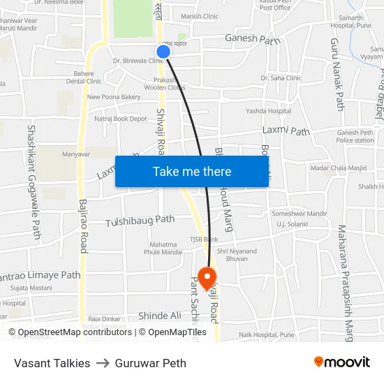 Vasant Talkies to Guruwar Peth map