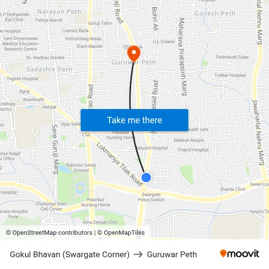 Gokul Bhavan (Swargate Corner) to Guruwar Peth map