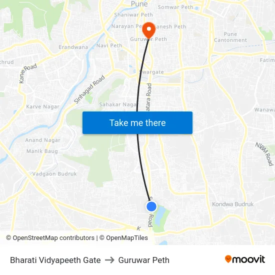 Bharati Vidyapeeth Gate to Guruwar Peth map