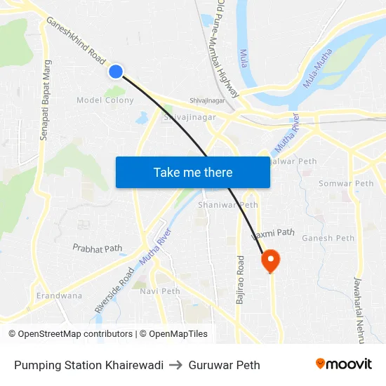 Pumping Station Khairewadi to Guruwar Peth map