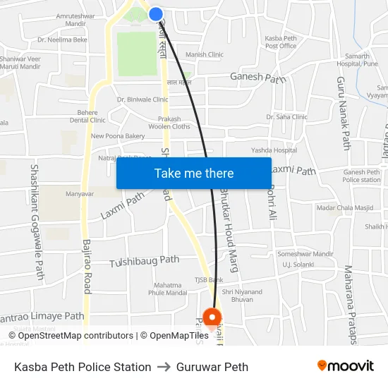 Kasba Peth Police Station to Guruwar Peth map