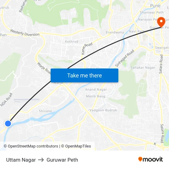 Uttam Nagar to Guruwar Peth map